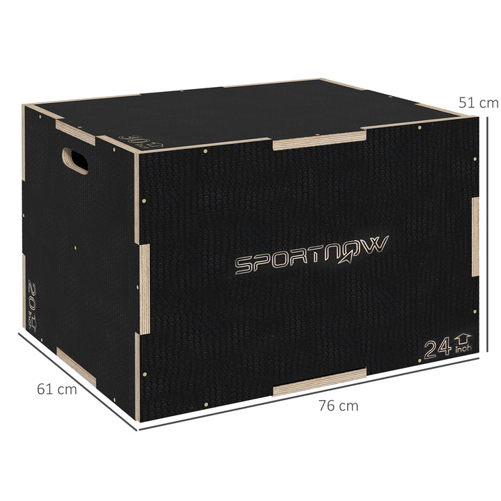 Plyo-boks/springboks, robust, 76x61x51 cm, sort, håndtag 10x3,5 cm, op til 120 kg