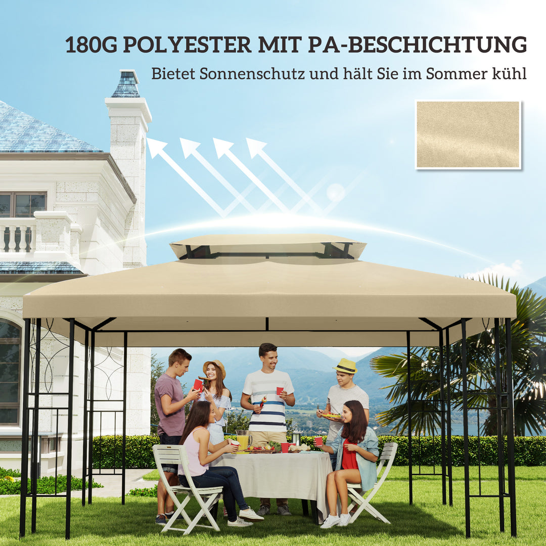 Udskiftningstag til 3 x 4 m pavillon, vandafvisende, dobbelttag pavillontag, beige