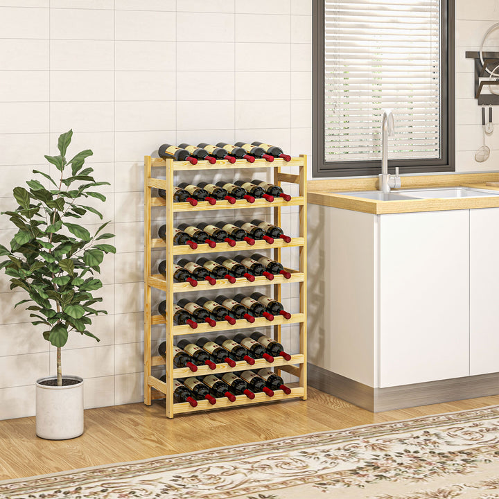 Vinreol, 7 hylder, til 42 flasker, anti-tip, fyrretræ, 63x25x102cm, natur