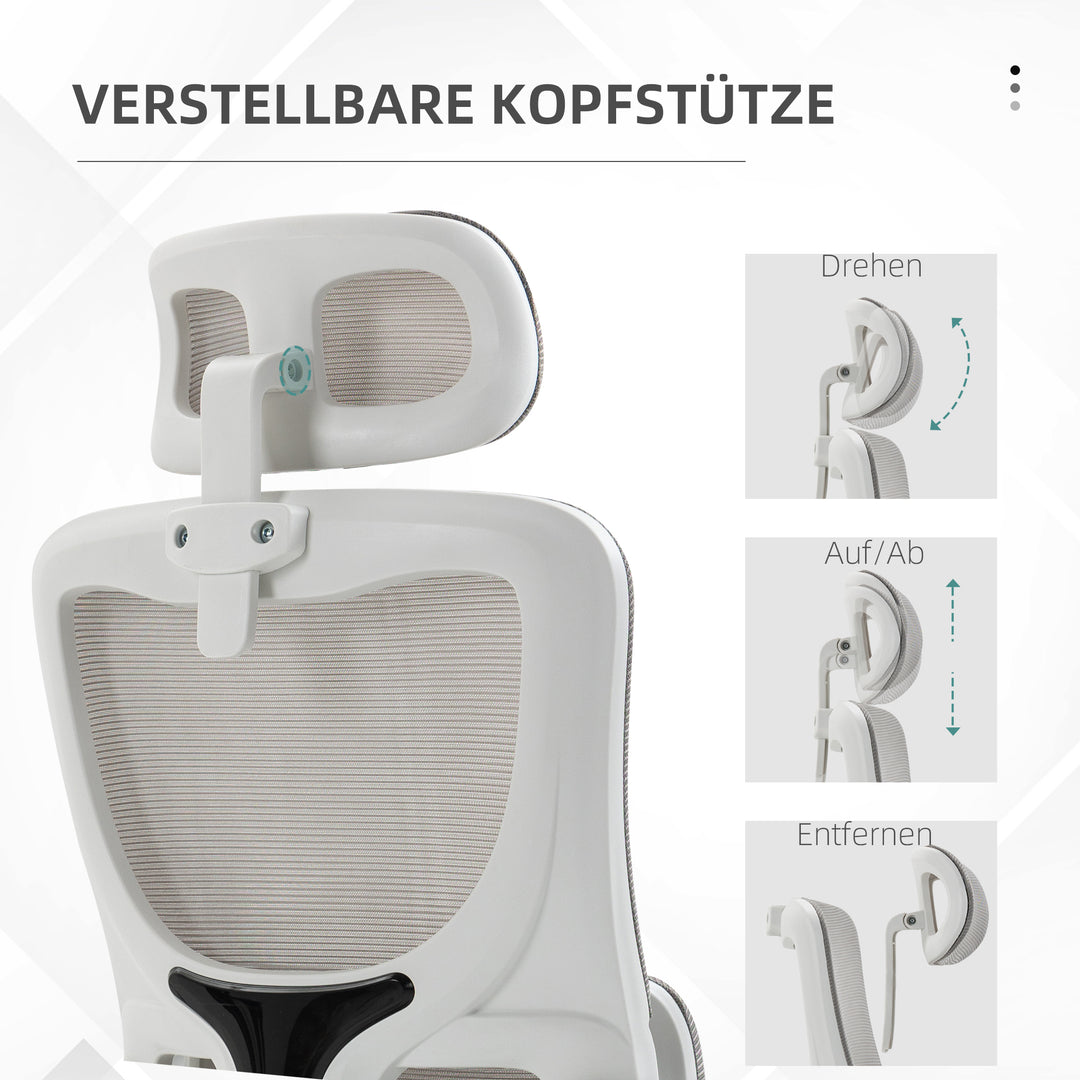 Kontorstol, højdejusterbar, ryglæn med justerbar justering, justerbar nakkestøtte, op til 120 kg, 60 x 59 x 114-122 cm, grå