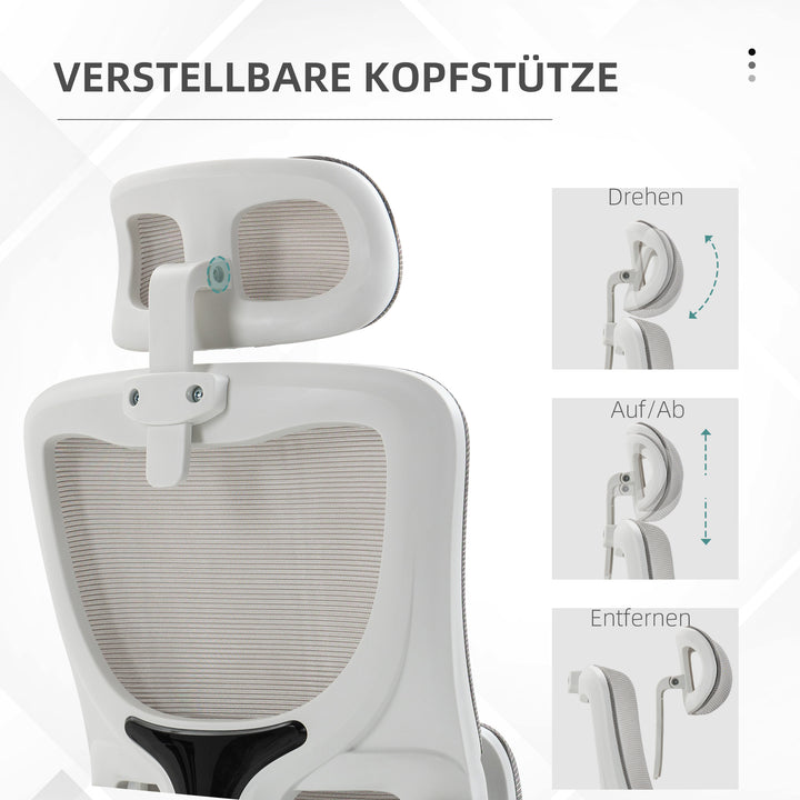 Kontorstol, højdejusterbar, ryglæn med justerbar justering, justerbar nakkestøtte, op til 120 kg, 60 x 59 x 114-122 cm, grå