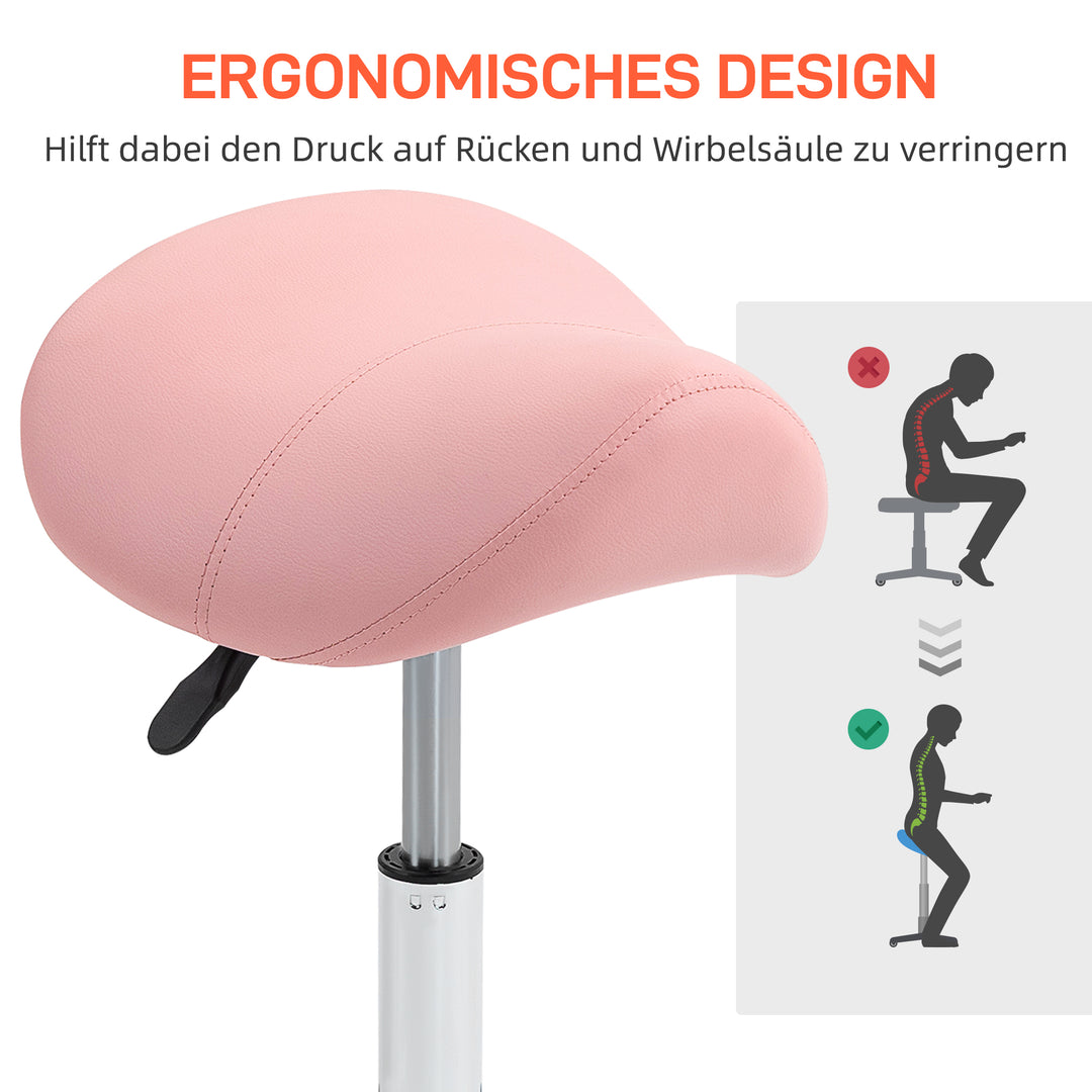 Højdejusterbar rulleskammel (49-61 cm), 360° drejelig arbejdsskammel, kontorskammel til kontor, salon, massage, spa, lyserød