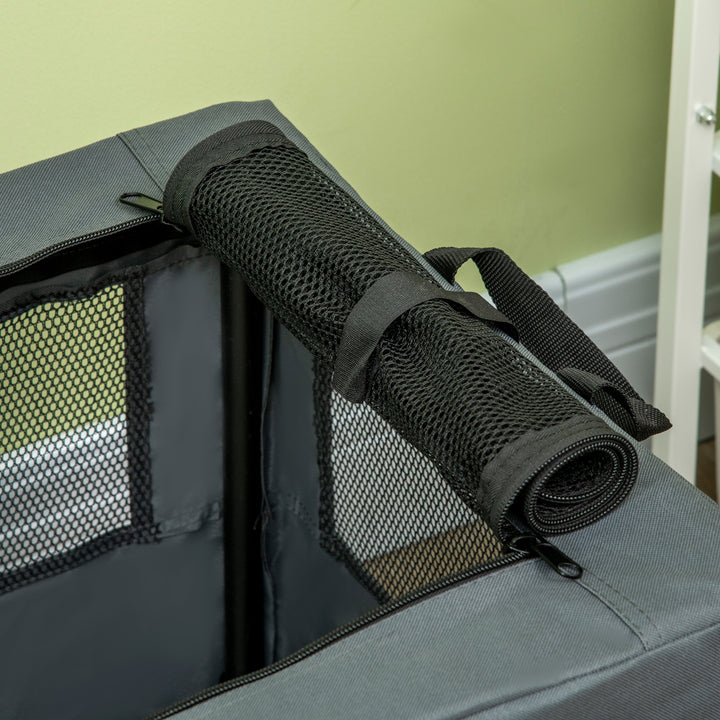 Transportkasse, foldbar, 3 indgange, indvendig hynde, til hunde og katte op til 4 kg/40 cm, grå
