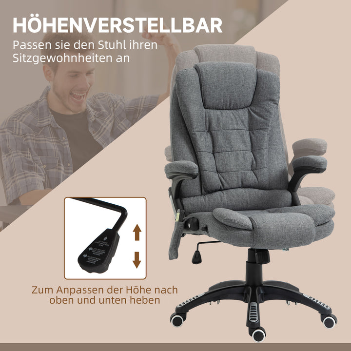 Kontorstol massagestol med varmefunktion, ergonomisk executive-stol, højdejusterbar drejestol, gamingstol med massage, mørkegrå, 68 x 72 x 110–120 cm