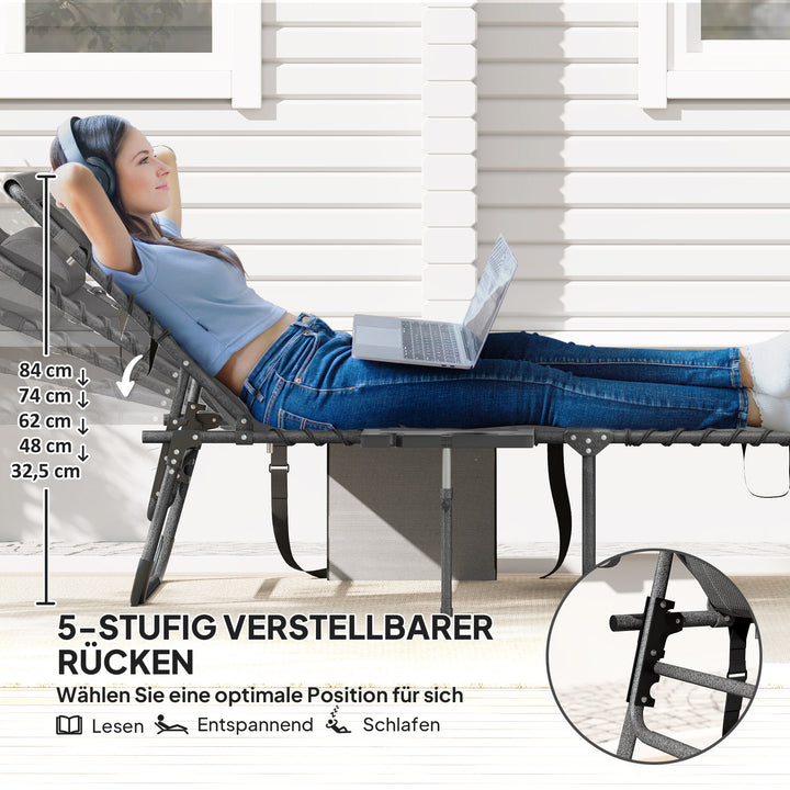 Sammenklappelig liggestol, havestol med nakkestøtte, liggestol med justerbar ryglæn i 5 positioner, op til 120 kg