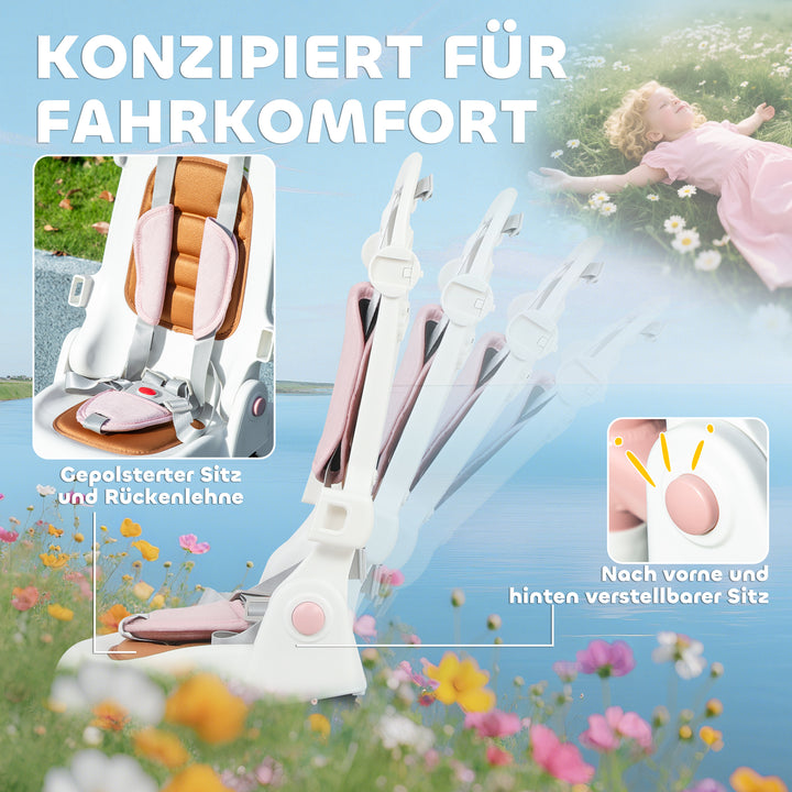 Børnetrecykel, konvertibel babyvogn, 5-i-1 design, aftageligt skubbehåndtag, justerbar, sikkerhedssele, opbevaringstaske, 1-3 år, pink