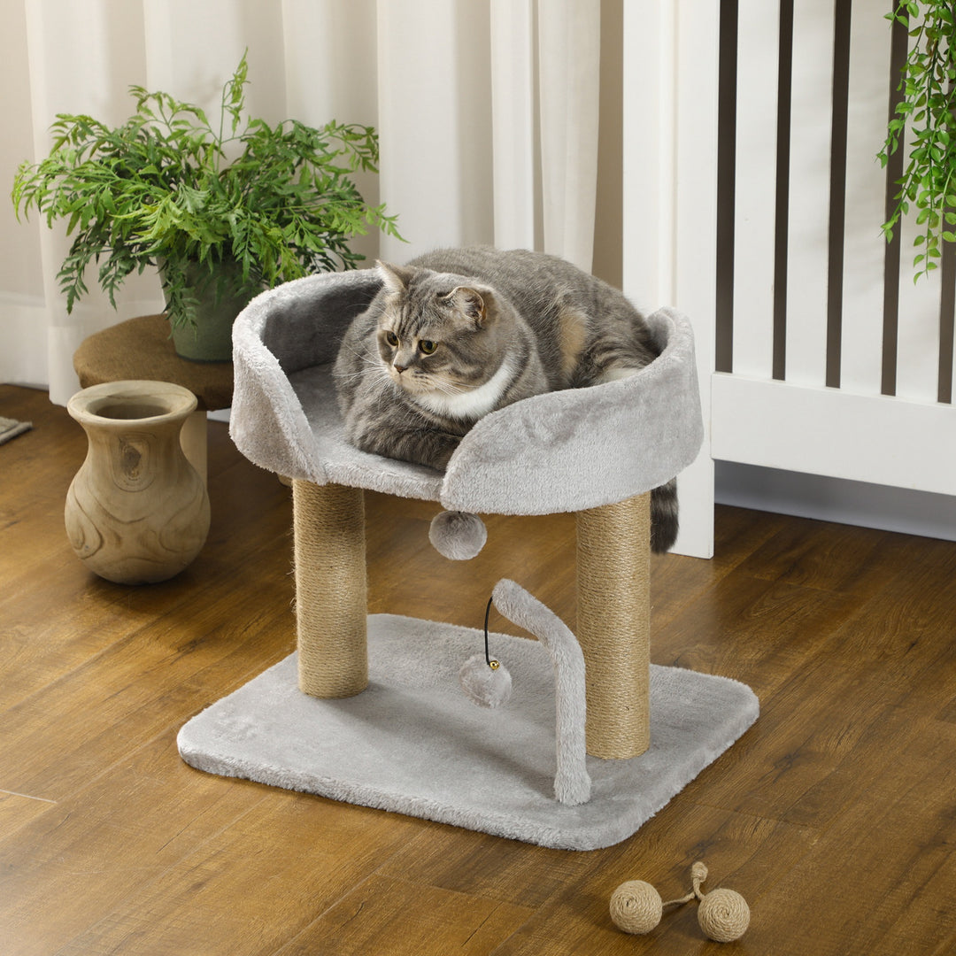 Kradsetræ, 42 cm lille kradsetræ med jute kradsetræer, platform, grå