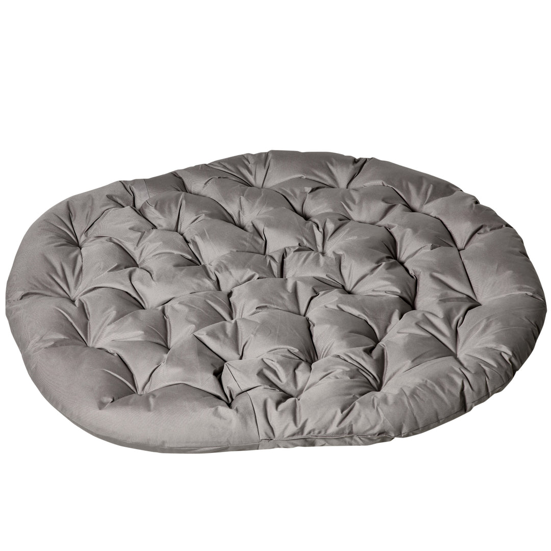Papasan stol, havestol, 2-delt kurvestol med hynde, oval loungestol, foldbar, til altan, terrasse, udendørs/indendørs brug, sandbrun, stål, 118 x 75 x 139 cm