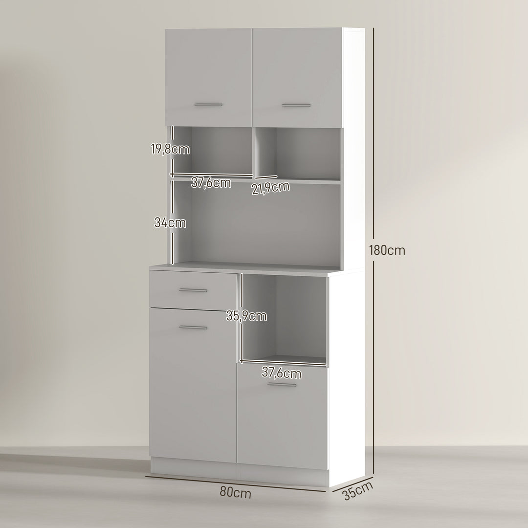 Køkkenskab, buffet med skuffe, softclose-døre, 80 x 35 x 180 cm, hvid
