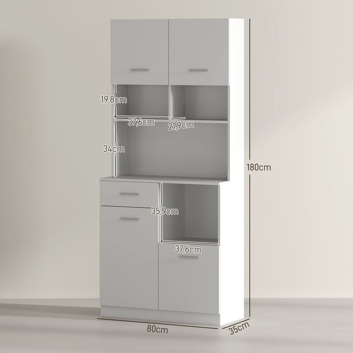 Køkkenskab, buffet med skuffe, softclose-døre, 80 x 35 x 180 cm, hvid