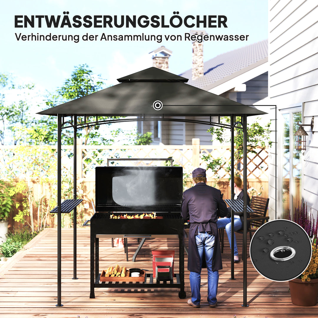 Grillpavillon med LED-belysning, 240 x 150 x 258 cm, vandafvisende, flammehæmmende, havepavillon med dobbeltlagstag