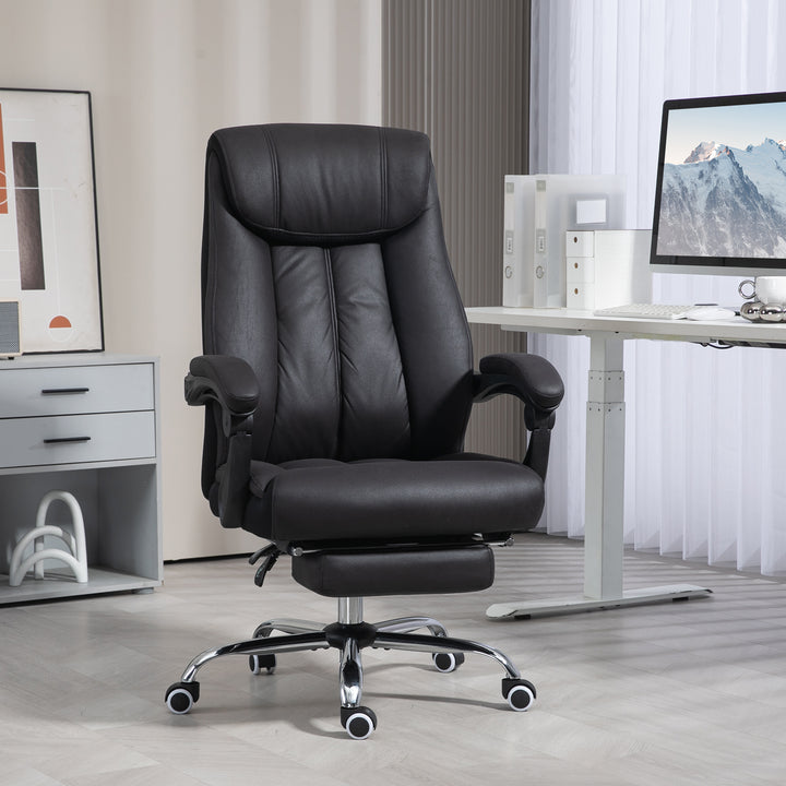 Kontorstol, skrivebordsstol, executive-stol, med fodstøtte, højdejusterbar, 145° hældning, 66 x 70 x 119 cm, sort