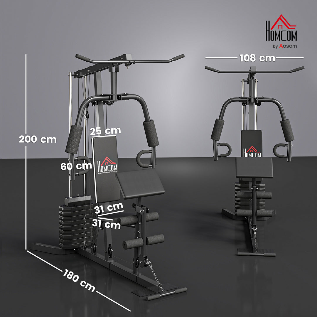 Kraftværk med 45 kg vægtblok 180 x 108 x 200 cm stål sort