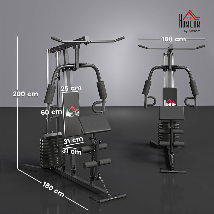 Kraftværk med 45 kg vægtblok 180 x 108 x 200 cm stål sort