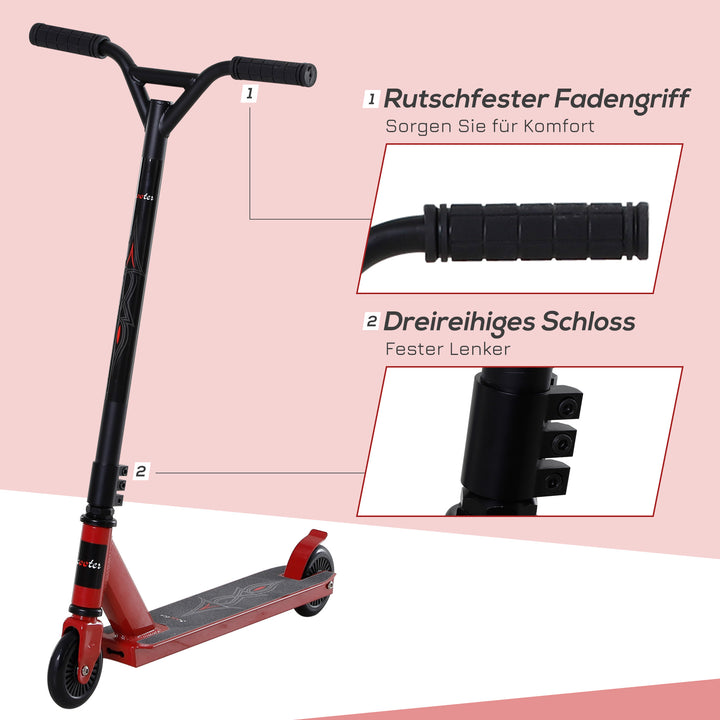 Pro stunt scooter til børn og voksne, freestyle scooter, 100mm syntetiske læderhjul, aluminium rød, til tricks