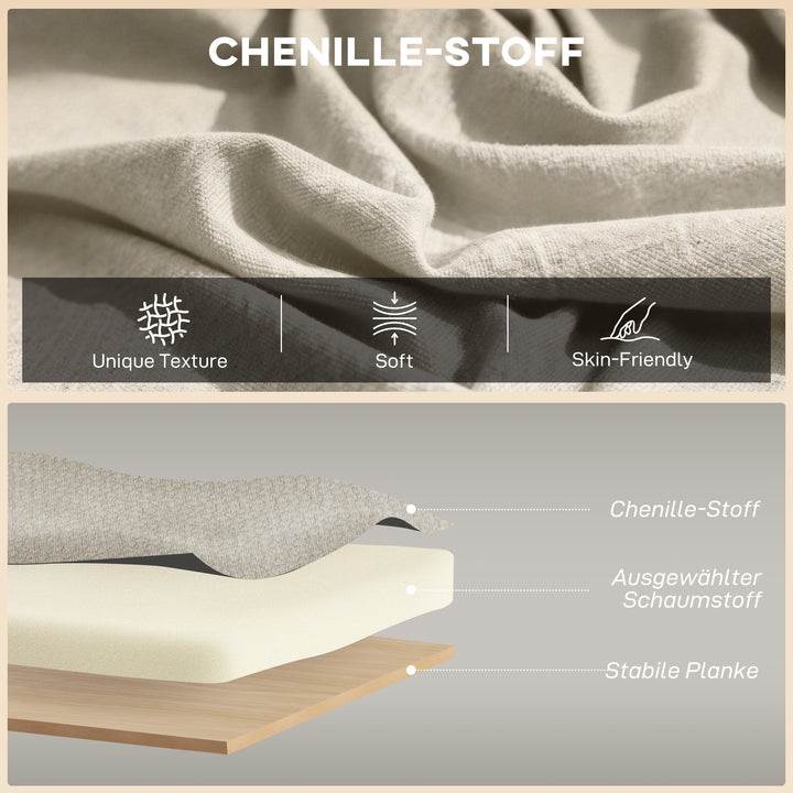 2-personers sofa, lille chenillesofa med ryglæn, tykt sæde, gummitræfødder, beige