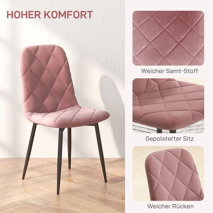 Spisestuestole sæt med 4 køkkenstole med ryglæn, fløjlslook, lænestole 45 x 54 x 87 cm pink