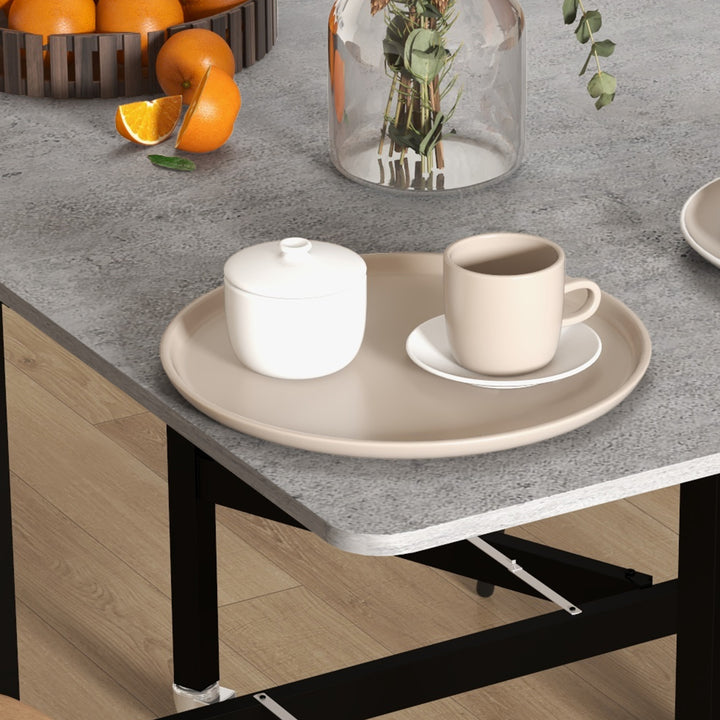 Spisebord til 4-6 personer, klapbord med hjul, stålstel, 52,5-120 x 80 x 73 cm, grå