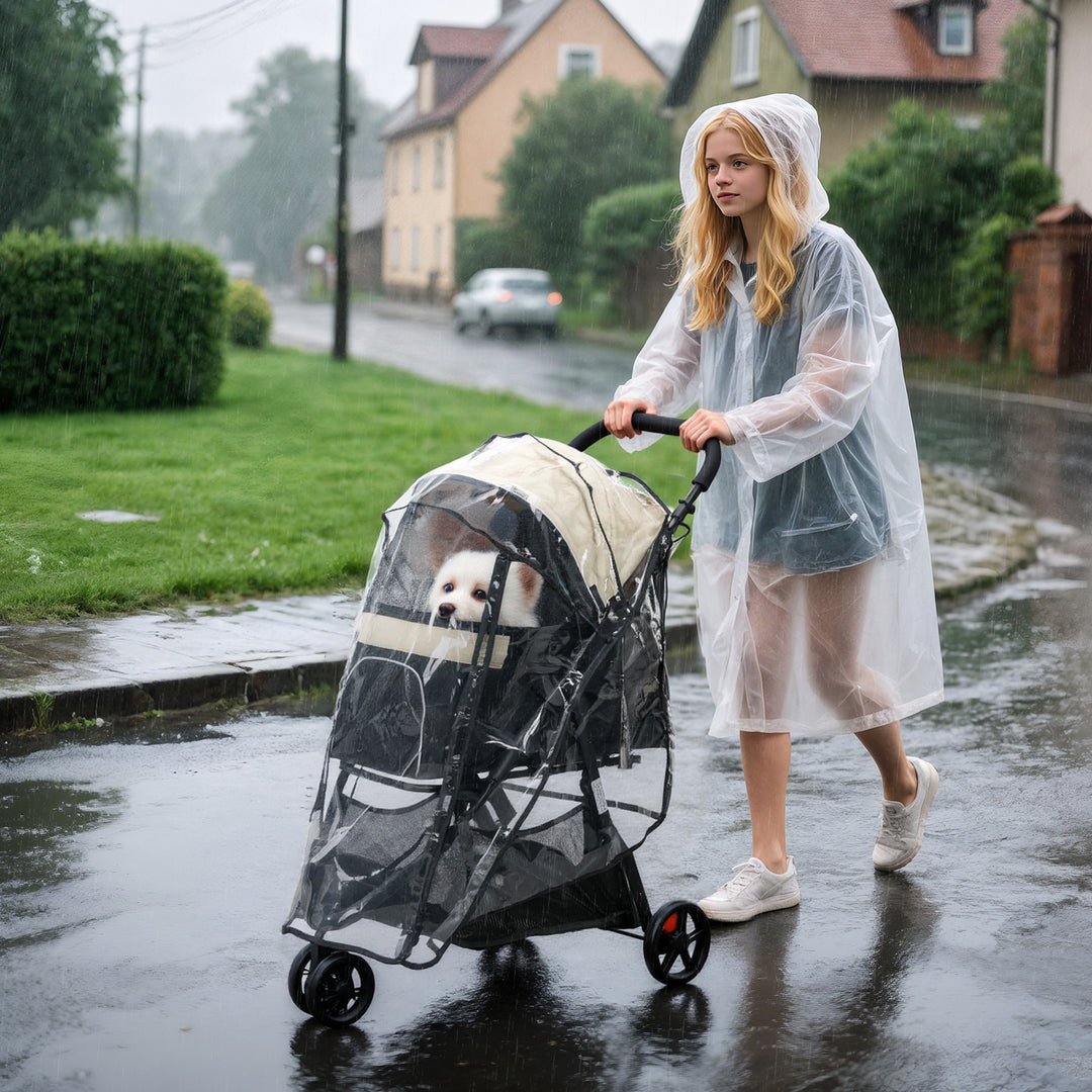 Kæledyrsklapvogn, sammenklappelig hundeklapvogn med regnslag og 2 kopholdere, blå + khaki