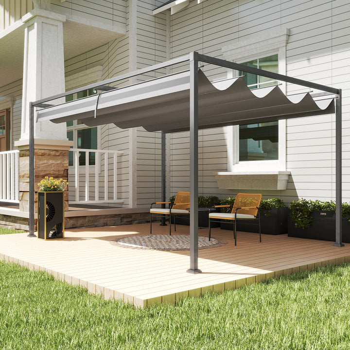 Pergola, robust solsejl til have, altan, terrasse, lavet af metal og plastik, UV- og vandafvisende, mørkegrå