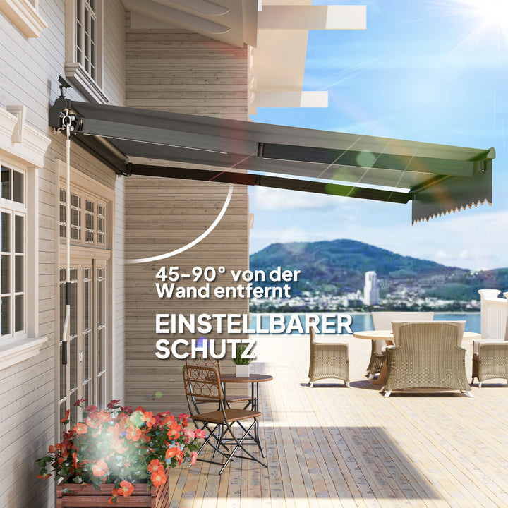 Klemmemarkise med håndsving solcellelampe leddelt armmarkise markise solbeskyttelse uv 50+ 400 cm bred grå