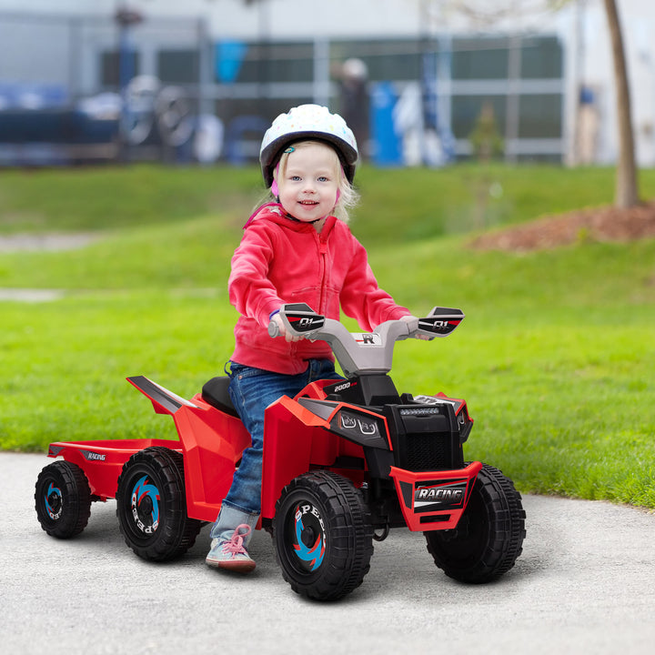 Elektrisk børne-atv med anhænger, 2,5 km/t, 50 minutters køretid, til 1,5 til 3 år, op til 25 kg, rød