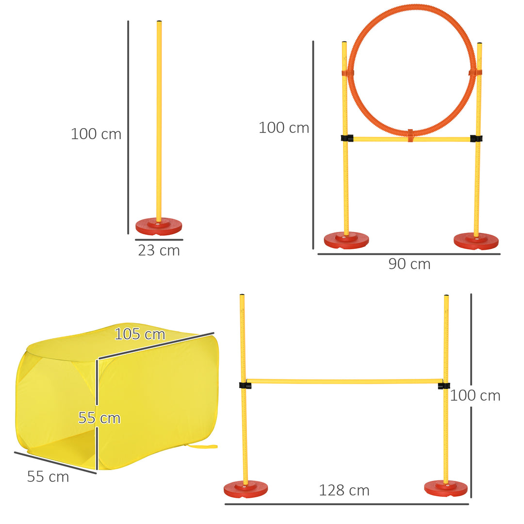 Hunde agility sæt med 4 forhindringer rød+gul