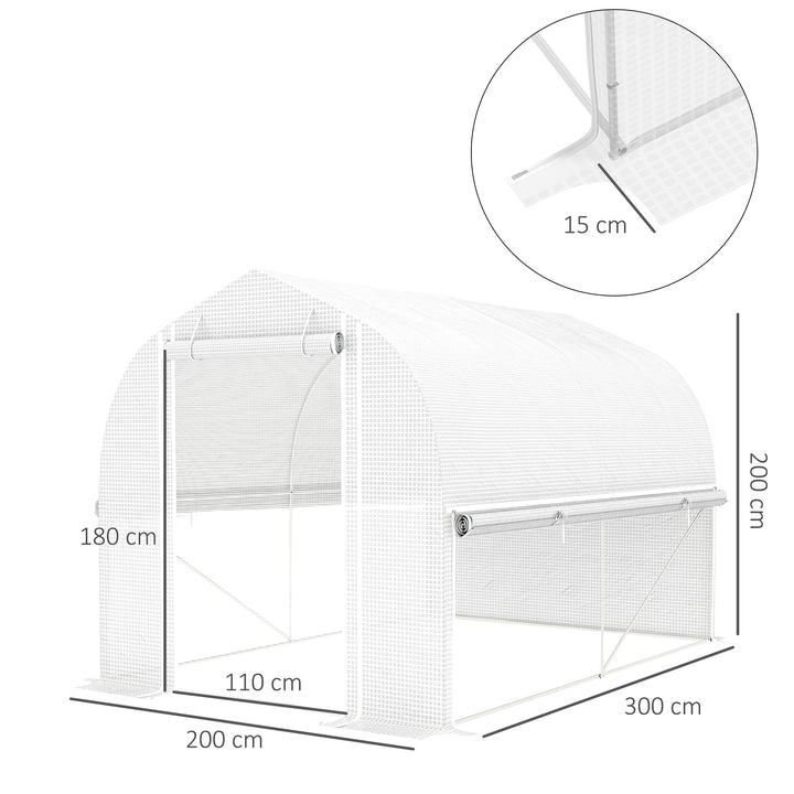 3 X 2 x 2 m polytunnel drivhus med oprullbare sidevægge, uv-bestandigt plastikdæksel og stålramme, hvid