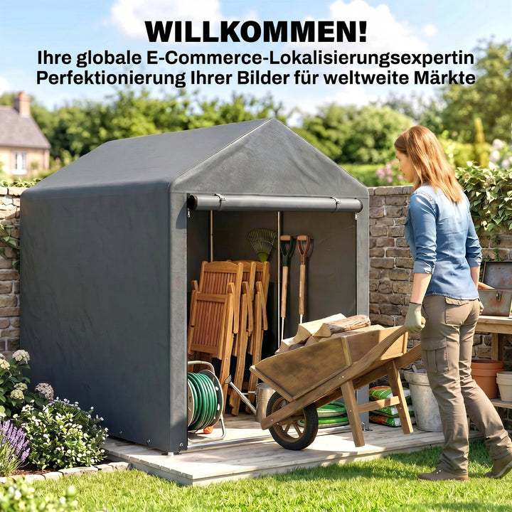 Haveskur, opbevaringstelt, robust og vejrbestandigt, stålramme, 1,2x1,8x1,6m, mørkegrå