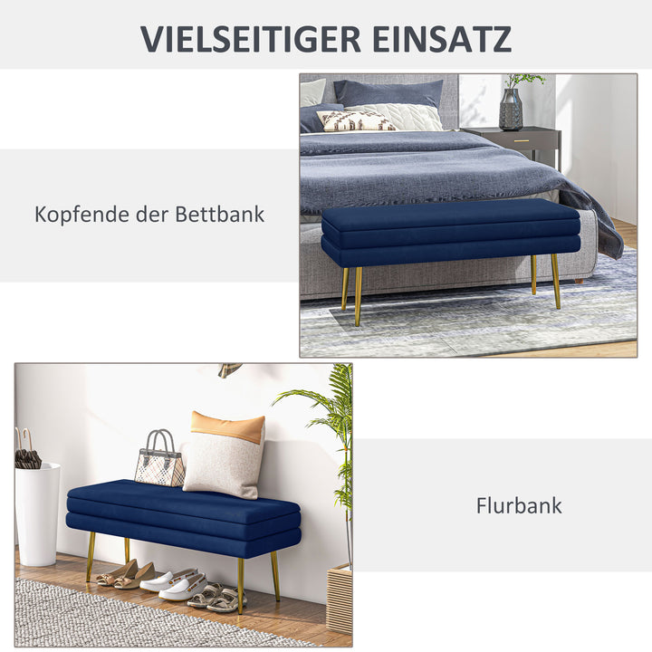Polstret bænk med opbevaring, stål, 100 cm x 37,5 cm x 42 cm, blå