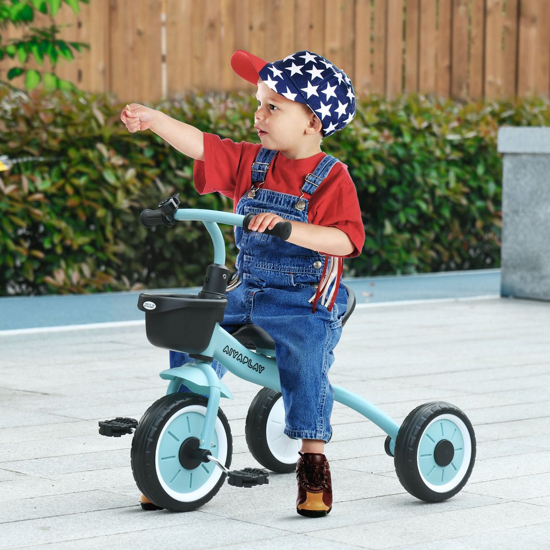 Trehjulet cykel til børn 2-5 år, højdejusterbart sæde, ringeklokke, cykelkurv, metalstel, blå