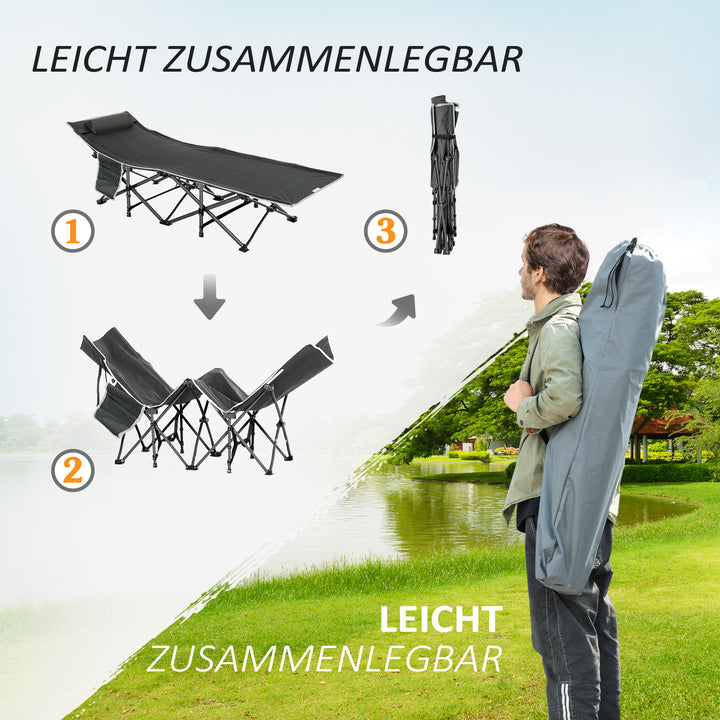 Campingseng, foldbar feltseng med pude, 188 x 64,5 x 53 cm, mørkeblå+grå