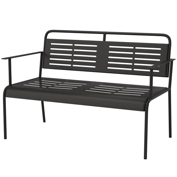 - Havebænk med sæde, vejrbestandig bænk, vandafvisende havemøbler med ryg- og armlæn 121 x 64 x 84 cm, sort