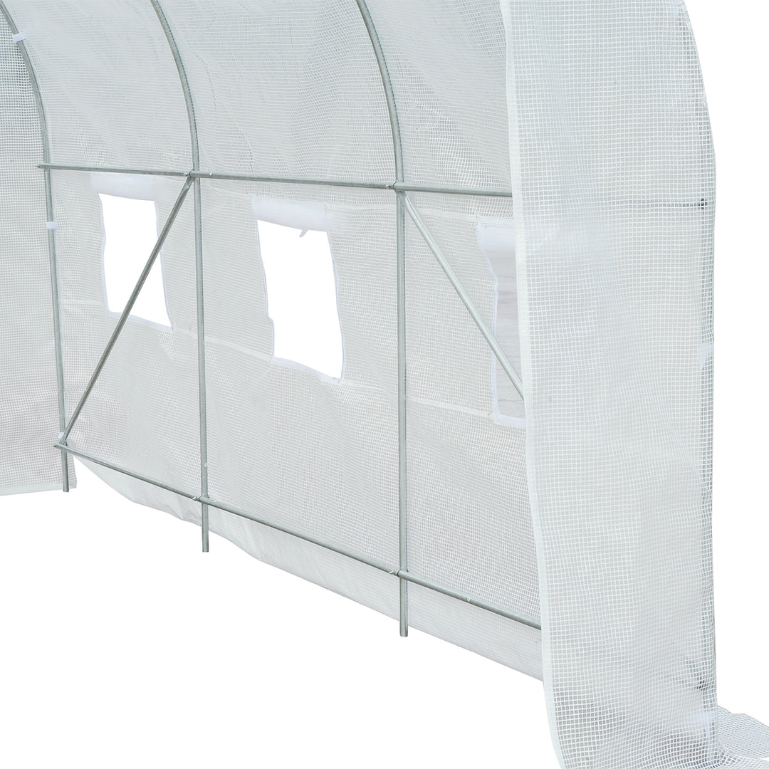 Drivhus 350x200x200cm, polytunneldrivhus, tomathus med dør, vindue, galvaniseret stålpolytunnel, plantetunnel, drivhus inklusive jordankre og reb, havetunnel, hvid