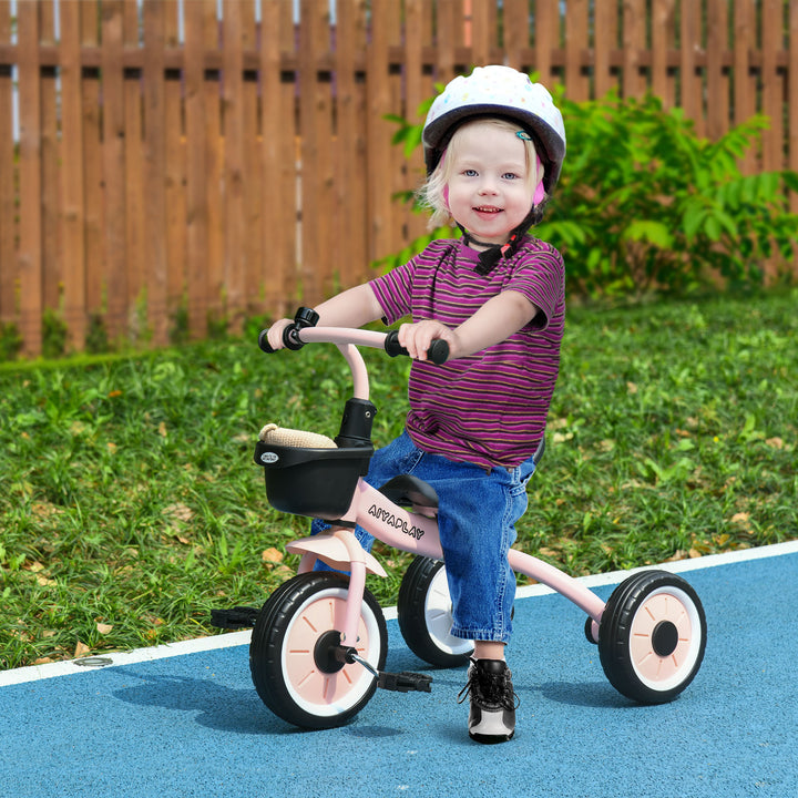 Trehjulet cykel til børn 2-5 år, højdejusterbart sæde, ringeklokke, cykelkurv, metalstel, pink