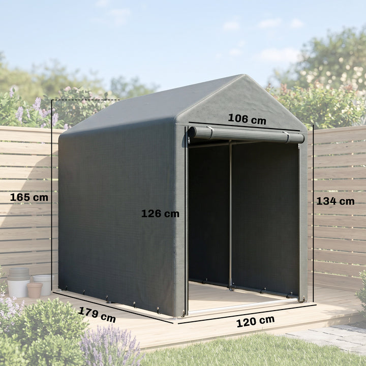 Haveskur, opbevaringstelt, robust og vejrbestandigt, stålramme, 1,2x1,8x1,6m, mørkegrå