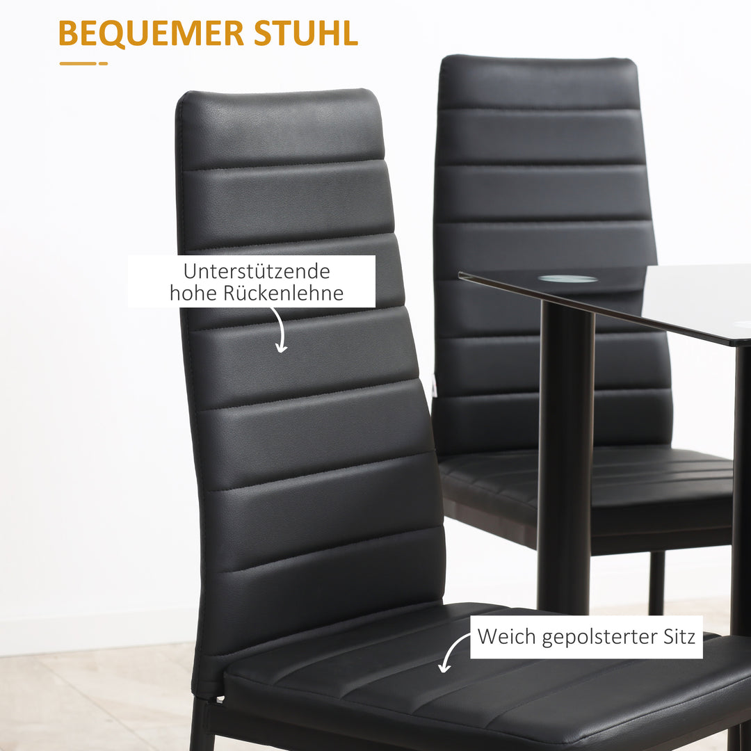 5-Delt spisebordssæt med 4 stole, moderne design, glasbord, sort