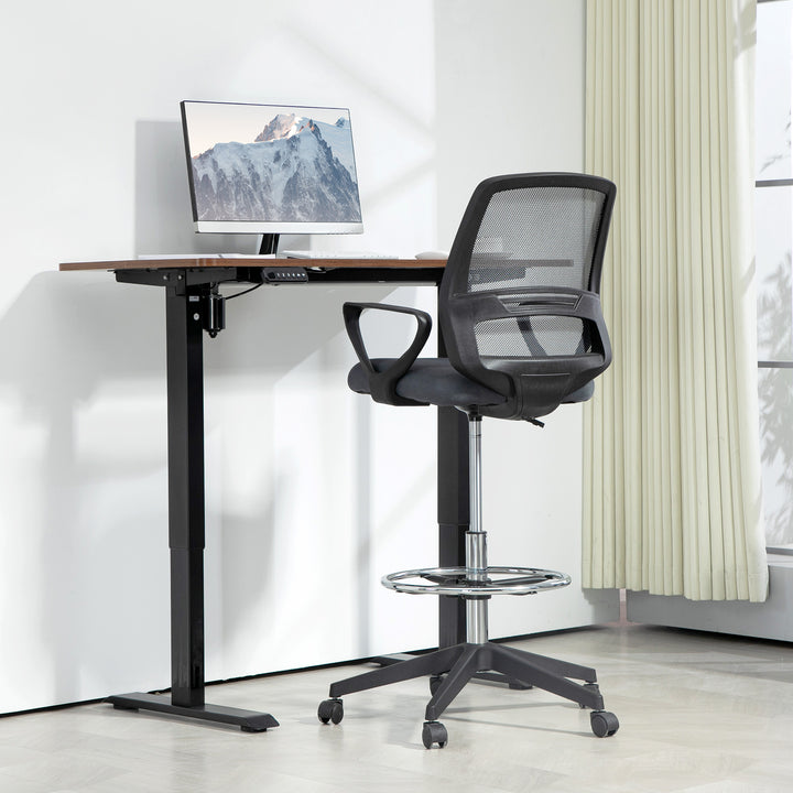 Kontorstol ergonomisk skrivebordsstol med armlæn og justerbar fodstøtte netbetræk grå