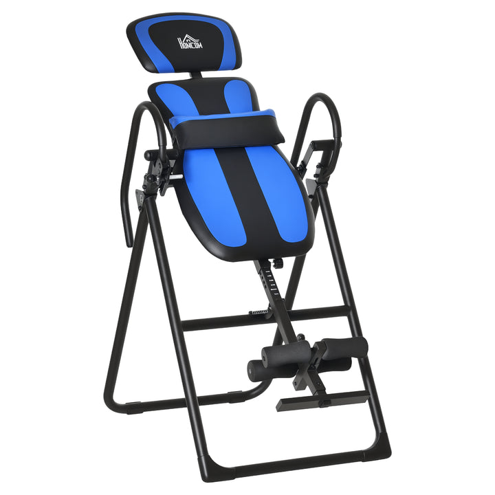 Inversion bench foldbar gravity trainer med to bevægelige hjul rygpude metal abs sort+blå 132 x 71 x 145 cm