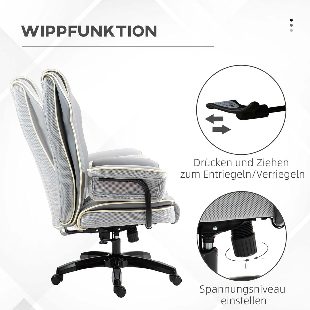 Ergonomisk kontorstol, ekstra polstret, lænefunktion, kunstlæder, 76x80x118-124 cm, lysegrå