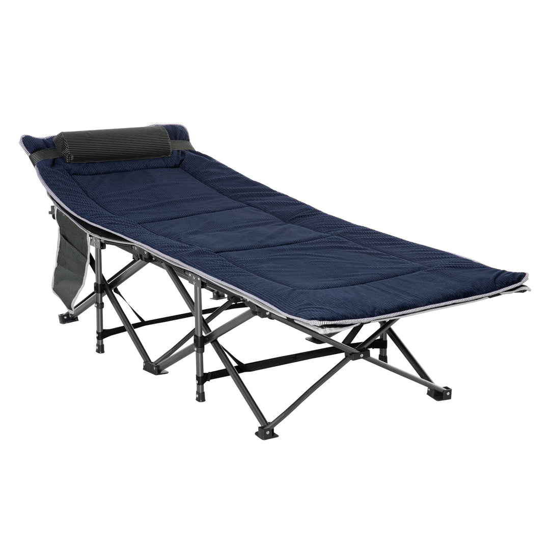 Campingseng, foldbar feltseng med pude, 188 x 64,5 x 53 cm, mørkeblå+grå