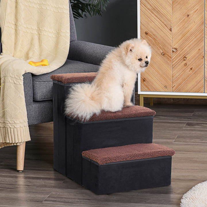Kæledyrstrappe kattetrappe hundetrappe sammenklappelig 3-trins kæledyrstrappe med opbevaringsplads til katte og hunde mdf sort 40 x 54 x 48 cm