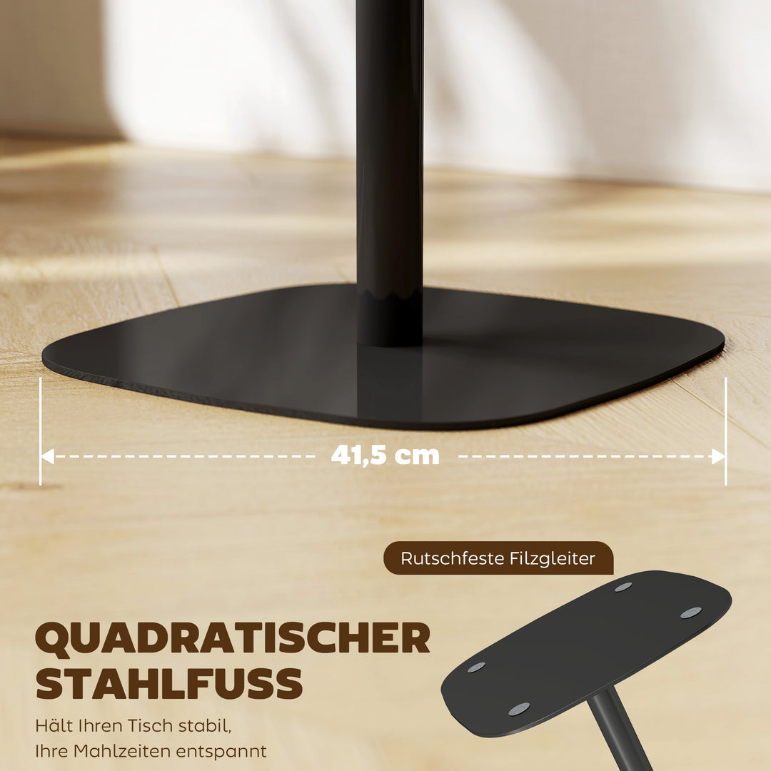 Lille spisebord, 60 cm, firkantet, MDF-bordplade, stålfod, til stue, spisestue, køkken, naturtræ + sort