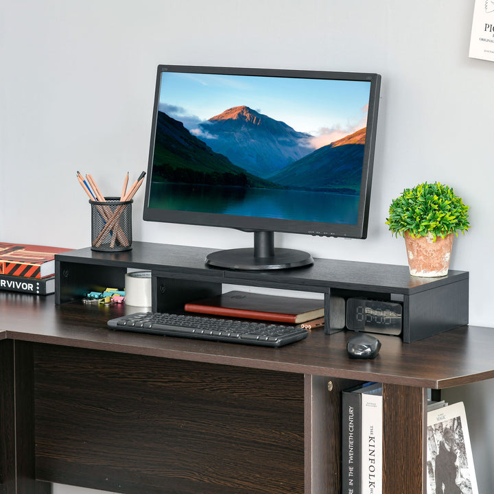 Skærmstativ dobbelt skærmforhøjer justerbar længde og drejevinkel skærmstativ til pc notebook laptop printer 80-117 x 23,5 x 10 cm sort
