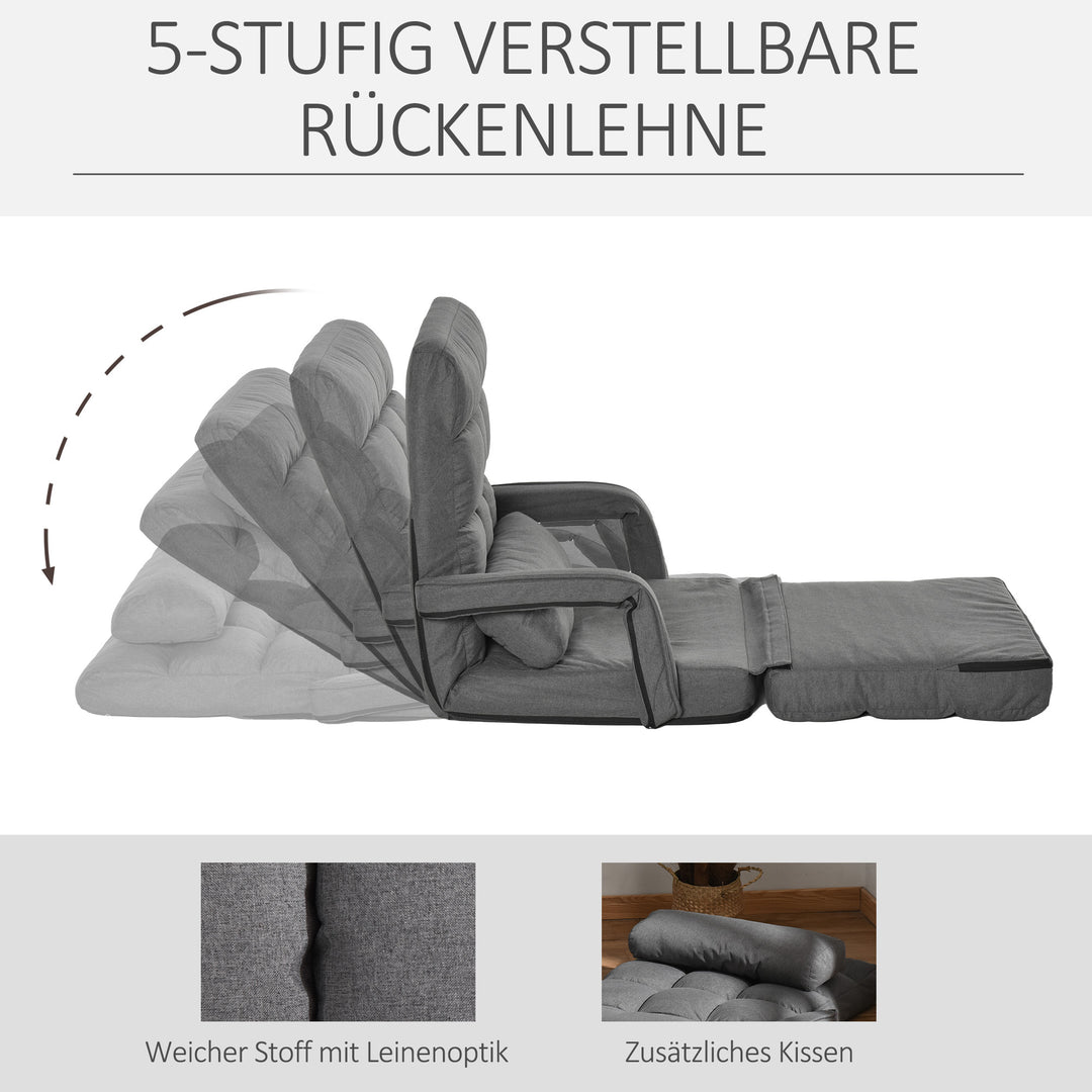 Lænestol, polstret lænestol med sengefunktion, 5-vejs justerbar, mørkegrå