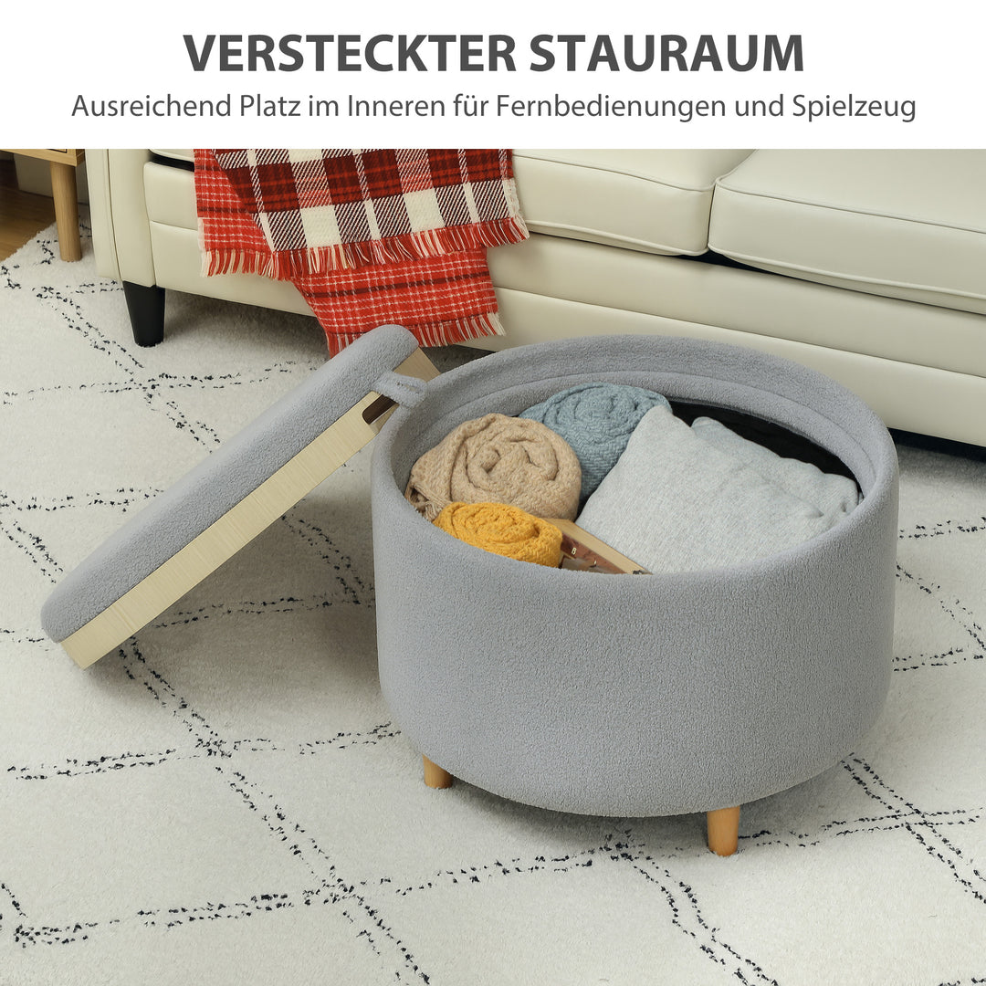Skammel polstret fodskammel, teddy fleece, skjult opbevaringsplads, vendbart låg, 56 cm x 56 cm x 42 cm, grå