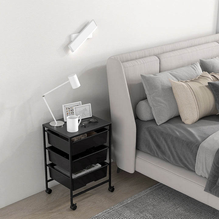 Sidebord med hjul, 3 kurve til transport og opbevaring, køkkenrulle, 40,8L x 33,5B x 60,5H cm, sort