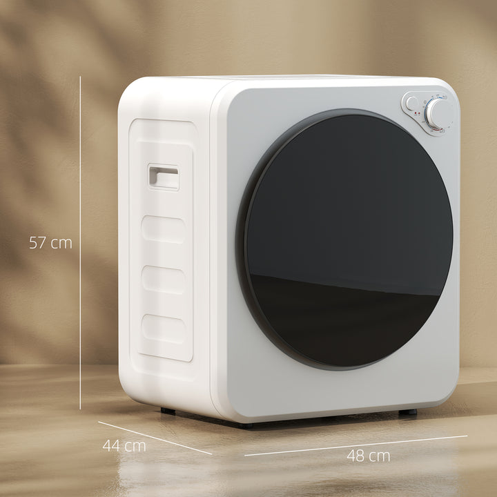 Mini tørretumbler, 4 kg kapacitet, 5 programmer op til 60℃, 800W/400W, udluftet tørretumbler med tromle i rustfrit stål, hvid