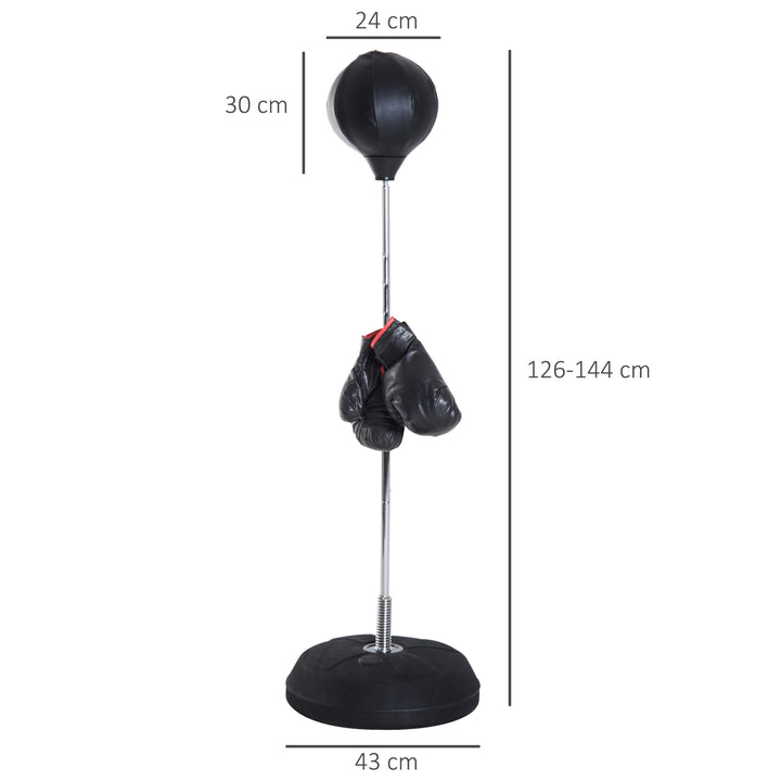 Boksesæt med boksebold, højdejusterbar, inklusive boksehandsker, 126-144 cm, sort