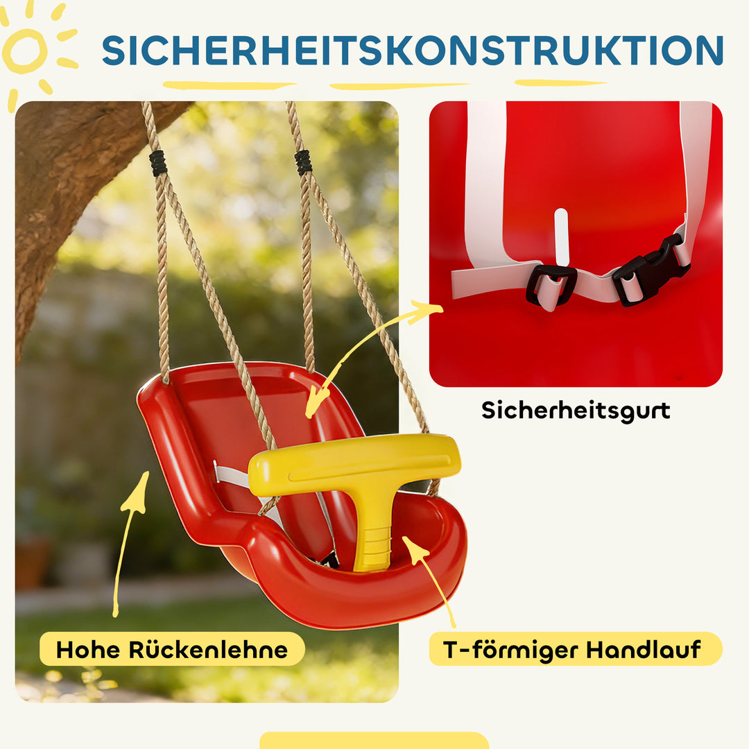 Justerbar babygynge, vokser med dit barn, babysæde med ryglæn, sikkerhedsbjælke, til børn fra 9-36 måneder, rød